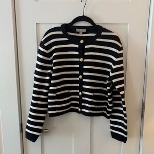 J. Crew Classic 100% Cotton Black and White Striped Cardigan